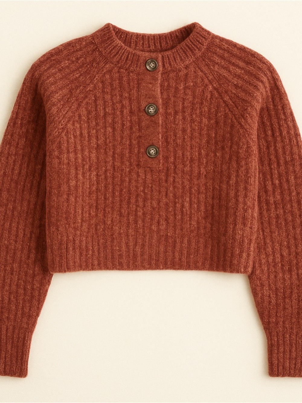 Cropped Waffle-Knit Button Pullover - Picture 2 of 4